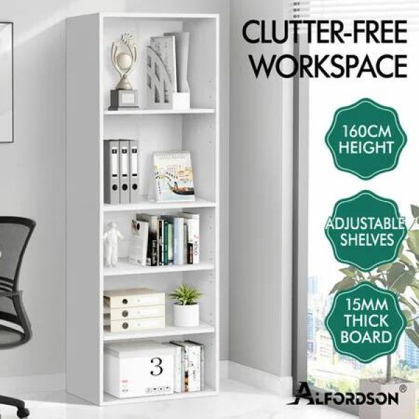 ALFORDSON Office Storage Cabinet 5 Shelves Bookcase Tallboy Bedroom White