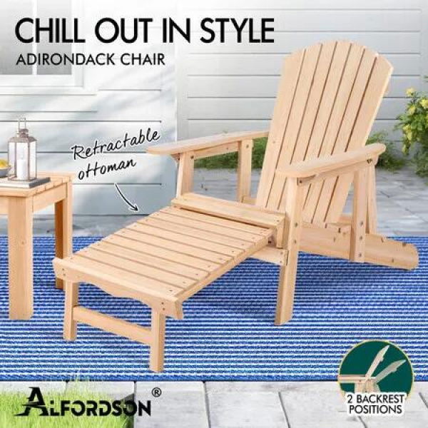 ALFORDSON Outdoor Chairs Wooden Adirondack w/ Ottoman Patio Beach Garden Natural