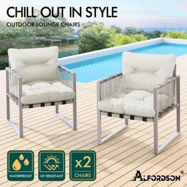 ALFORDSON Outdoor Furniture 2x Lounge Chairs Patio Garden Armchair Rattan Chair Beige