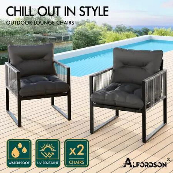 ALFORDSON Outdoor Furniture 2x Lounge Chairs Patio Garden Armchair Rattan Chair Black Grey