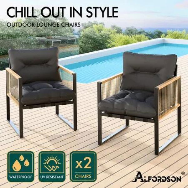 ALFORDSON Outdoor Furniture 2x Lounge Chairs Patio Garden Armchair Rattan Chair Grey