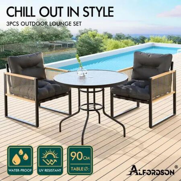 ALFORDSON Outdoor Furniture Dining Table Lounge Chairs Set Glass Wicker Loveseat