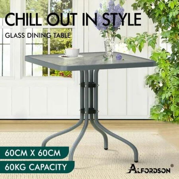 ALFORDSON Outdoor Furniture Patio Coffee Side Table Garden 60CM Square Grey