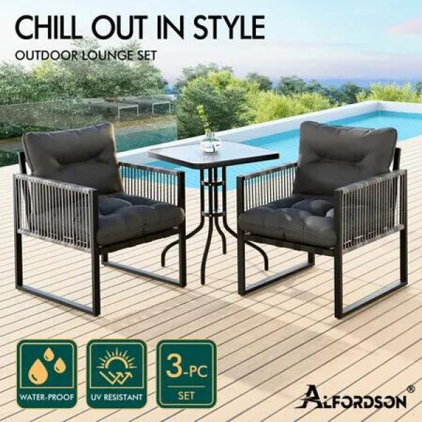 ALFORDSON Outdoor Furniture Patio Set Glass Side Table Lounge Chairs Square