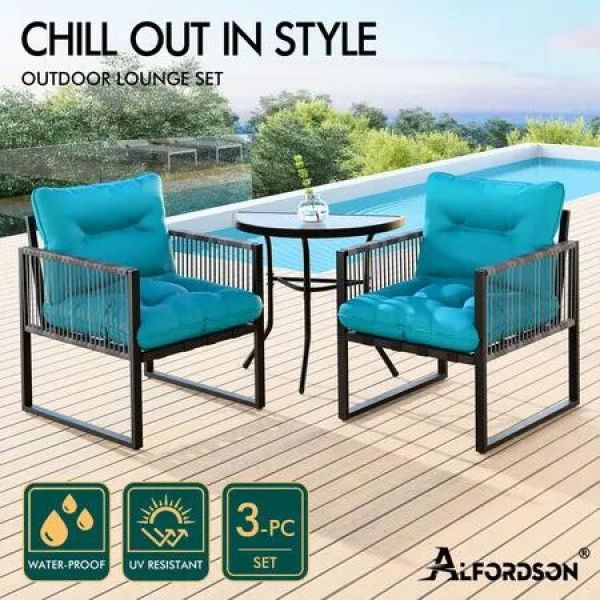 ALFORDSON Outdoor Lounge Set Patio Furniture Table and Chairs Glass Armchair