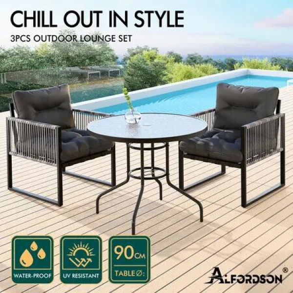 ALFORDSON Outdoor Patio Furniture Dining Table Lounge Chairs Set Glass Armchair