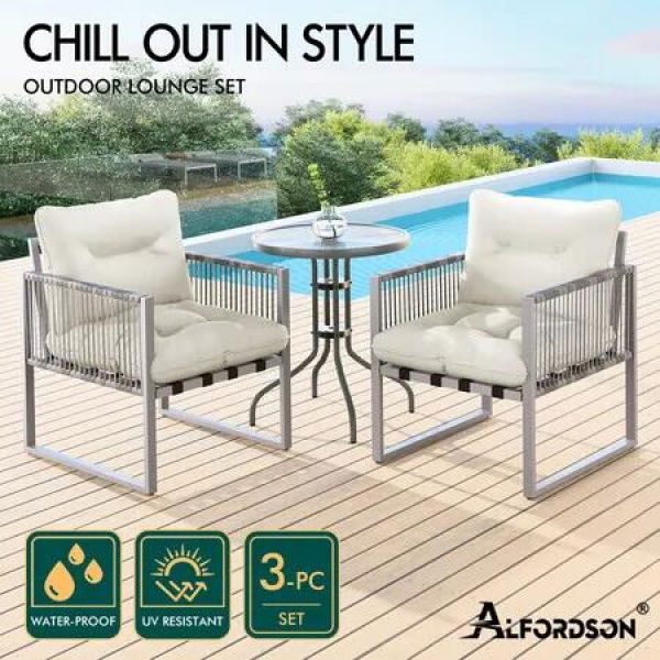 ALFORDSON Outdoor Patio Furniture Side Table Lounge Chairs Rattan Chair Glass