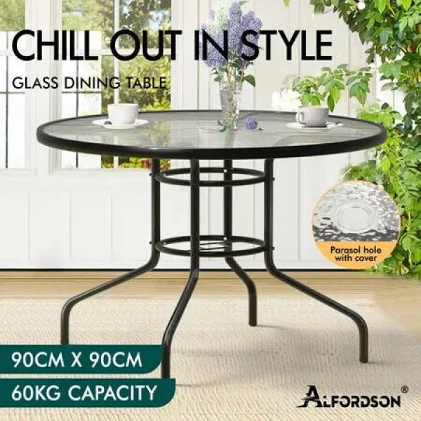 ALFORDSON Patio Dining Table Round 90CM Black