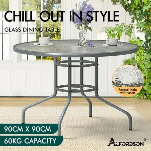 ALFORDSON Patio Dining Table Round 90CM Grey