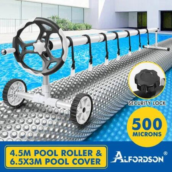 ALFORDSON Pool Cover 500 Micron Solar Blanket Swimming 4.5M Grey Roller 6.5X3M