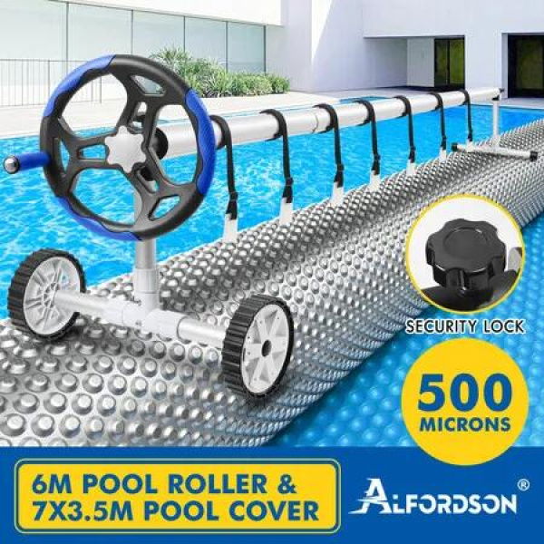 ALFORDSON Pool Cover 500 Micron Solar Blanket Swimming 6M Roller Reel 7X3.5M