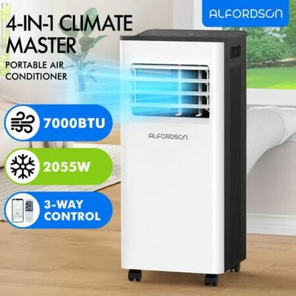 ALFORDSON Portable Air Conditioner 7000BTU Cooling 4-in-1 Fan Dehumidifier Wi-Fi