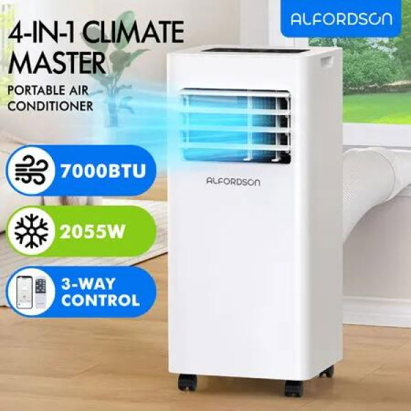 ALFORDSON Portable Air Conditioner 7000BTU Cooling Fan 4-in-1 Dehumidifier Wi-Fi