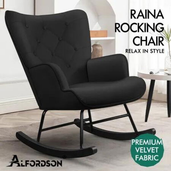 ALFORDSON Rocking Chair Armchair Lounge Accent Chair Velvet Black