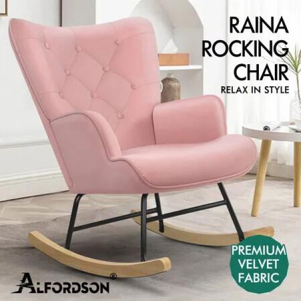 ALFORDSON Rocking Chair Armchair Lounge Accent Chair Velvet Pink