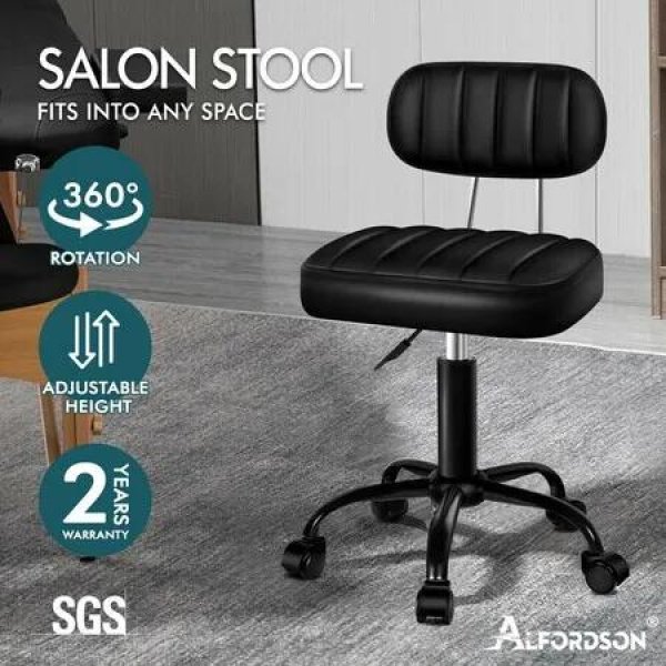 ALFORDSON Salon Stool Backrest Swivel Barber Hair Dress Chair Lina All Black