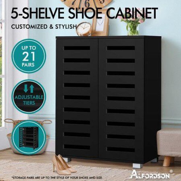 ALFORDSON Shoe Cabinet Organiser Storage Rack Drawer Shelf 21 pairs Black