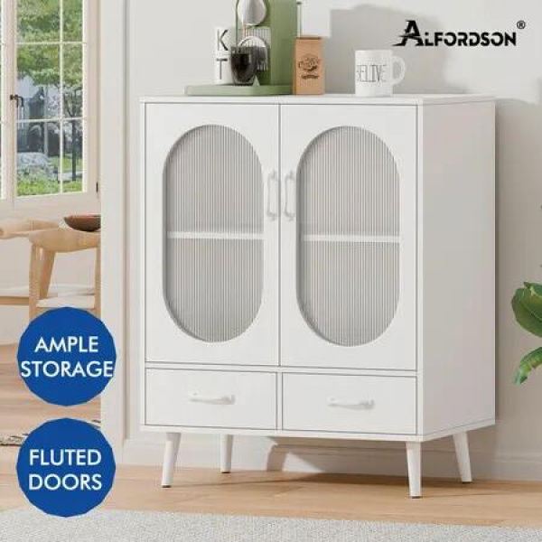 ALFORDSON Sideboard Buffet Storage Cabinet Drawers Fluted Doors Cupboard White