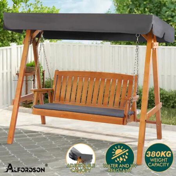 ALFORDSON Swing Chair Outdoor Furniture Wooden Garden Canopy Teak XL