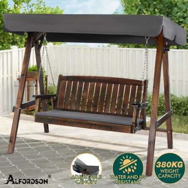 ALFORDSON Swing Chair Outdoor Furniture Wooden Garden Patio Canopy Charcoal XL