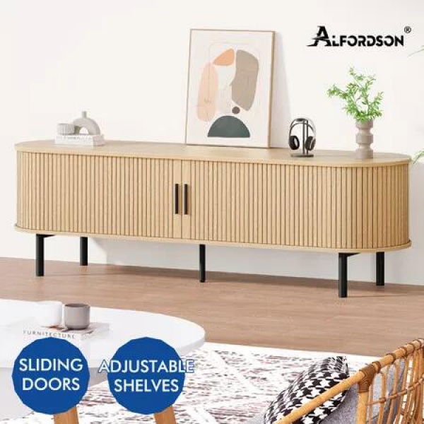 ALFORDSON TV Cabinet 160cm Entertainment Unit Stand Tambour Sliding Doors Metal