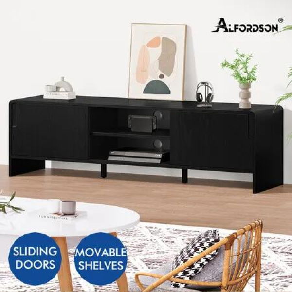 ALFORDSON TV Cabinet Entertainment Unit 150cm Storage Sliding Doors Black Shelf