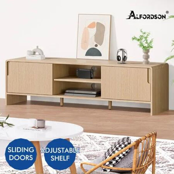 ALFORDSON TV Cabinet Entertainment Unit Stand 150cm Storage Sliding Doors Wood