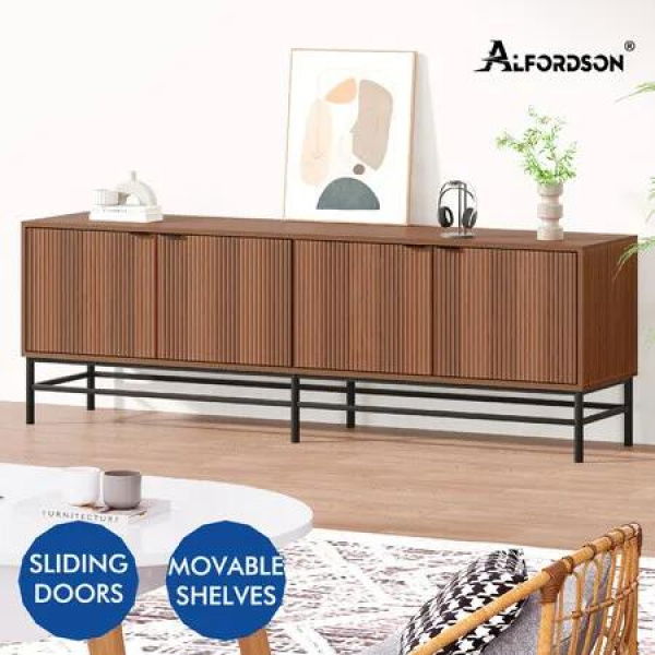 ALFORDSON TV Cabinet Stand Entertainment Unit 180cm Storage Walnut Doors Shelves