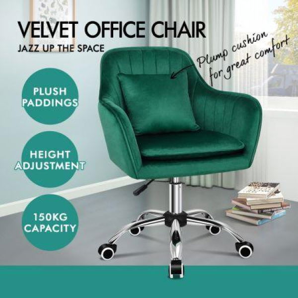 ALFORDSON Velvet Office Chair Computer Desk Chairs Swivel Armchair Work Seat Green Adult Kids