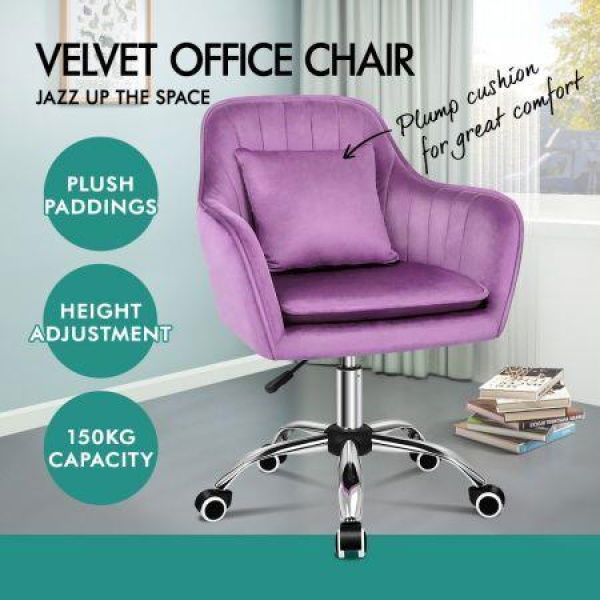 ALFORDSON Velvet Office Chair Computer Desk Chairs Swivel Armchair Work Seat Violet Adult Kids