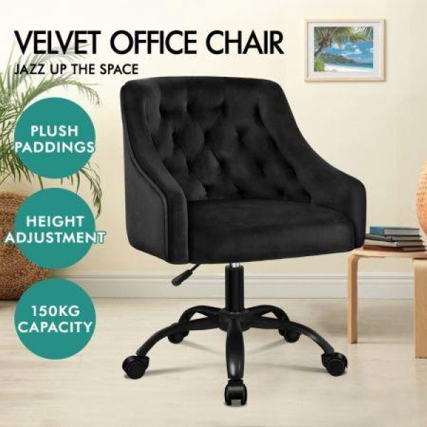 ALFORDSON Velvet Office Chair Computer Swivel Armchair Work Adult Kids Black