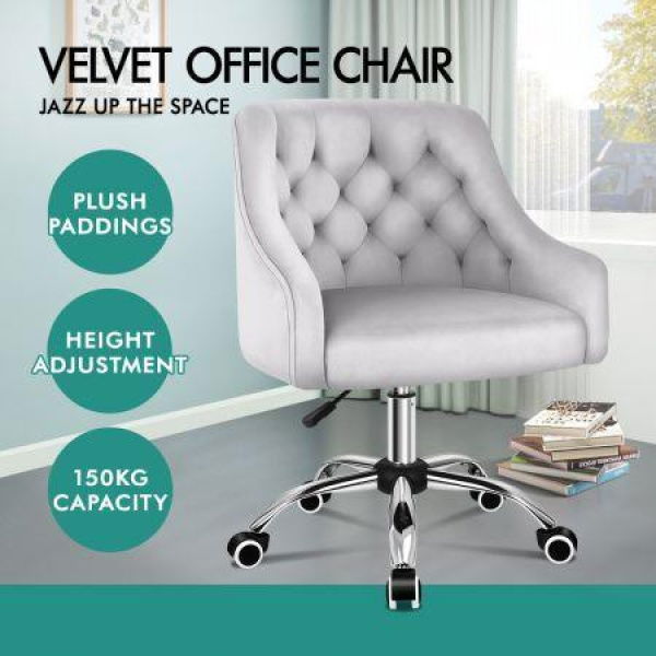 ALFORDSON Velvet Office Chair Computer Swivel Chairs Armchair Work Study Seat Grey Adult Kids