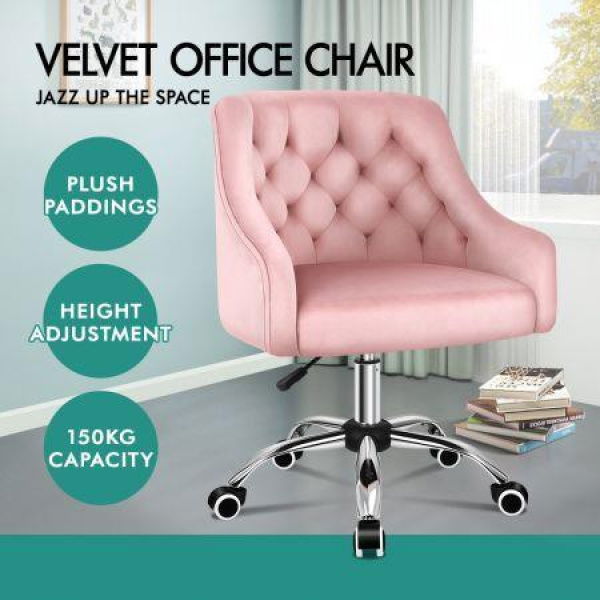 ALFORDSON Velvet Office Chair Computer Swivel Chairs Armchair Work Study Seat Pink Adult Kids