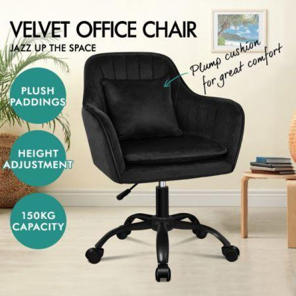 ALFORDSON Velvet Office Chair Fabric Armchair Computer Swivel Adult Kids Black