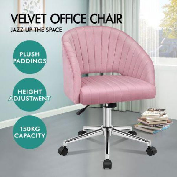 ALFORDSON Velvet Office Chair Swivel Armchair Computer Seat Adult Kids Pink