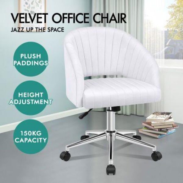 ALFORDSON Velvet Office Chair Swivel Armchair Work Study Seat Adult Kids White