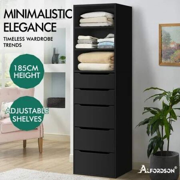 ALFORDSON Wardrobe Clothes Closet Storage Cabinet 5 Drawers Black