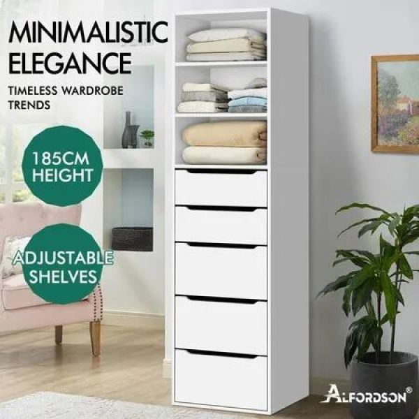 ALFORDSON Wardrobe Clothes Closet Storage Cabinet 5 Drawers White