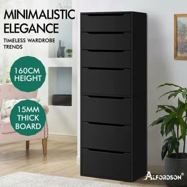 ALFORDSON Wardrobe Clothes Closet Storage Cabinet 7 Drawers Black