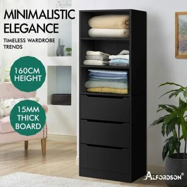 ALFORDSON Wardrobe Clothes Closet Storage Cabinet Organizer Black