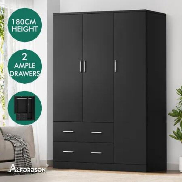 ALFORDSON Wardrobe Clothes Closet Storage Cabinet Organizer Drawer Shelf Black