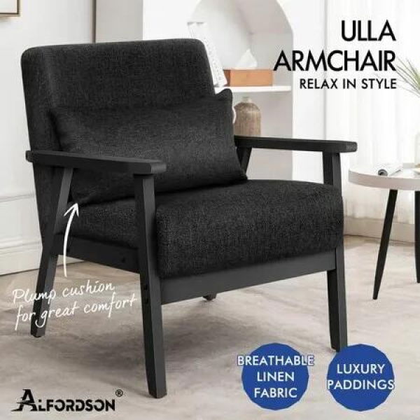 ALFORDSON Wooden Armchair Lounge Accent Chair Fabric All Black