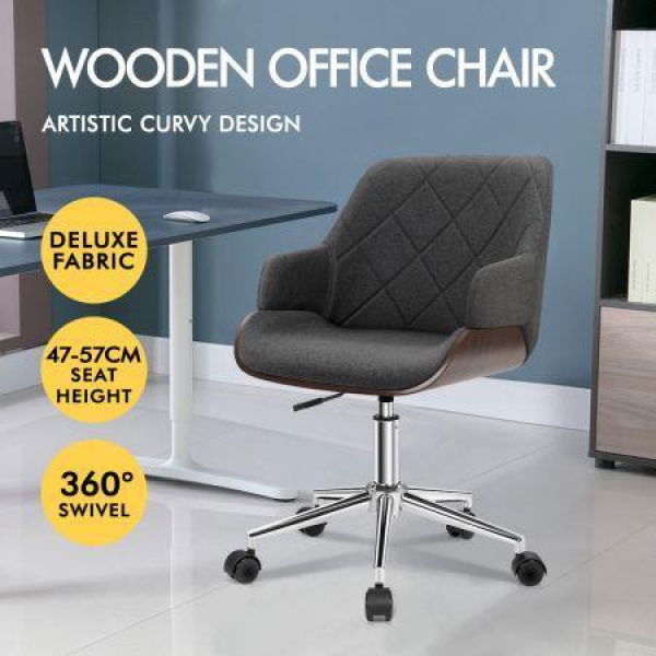 ALFORDSON Wooden Office Chair Computer Chairs Home Seat Linen Fabric Grey