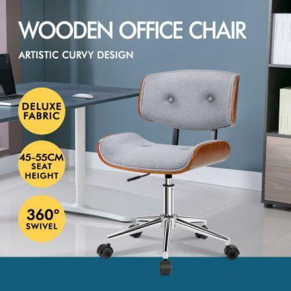 ALFORDSON Wooden Office Chair Computer Chairs Home Seat Linen Fabric Grey