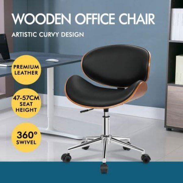 ALFORDSON Wooden Office Chair Computer Chairs Home Seat PU Leather Black