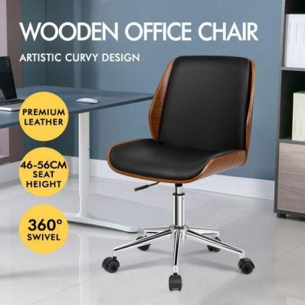 ALFORDSON Wooden Office Chair Computer Chairs Home Seat PU Leather Black