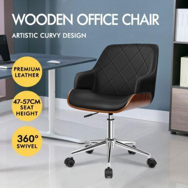 ALFORDSON Wooden Office Chair Computer Chairs Home Seat PU Leather Black