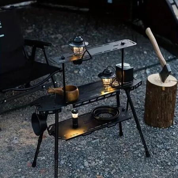 Aluminum Alloy Folding Tactical Table, Adjustable Height Outdoor Classic Style, Double-Layer Storage, 35-55cm Multi-Position Height Adjustment