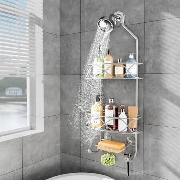 Aluminum Hanging Shower Caddy 3-Shelf Bathroom Organiser Storage Shelves Silver