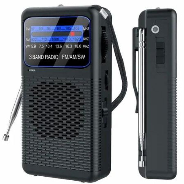 AM FM SW 3 Band Pocket Radio,Portable Battery Operated Shortwave Radio,Back Clip Transistor Radios with 3.5mm Earphone Jack